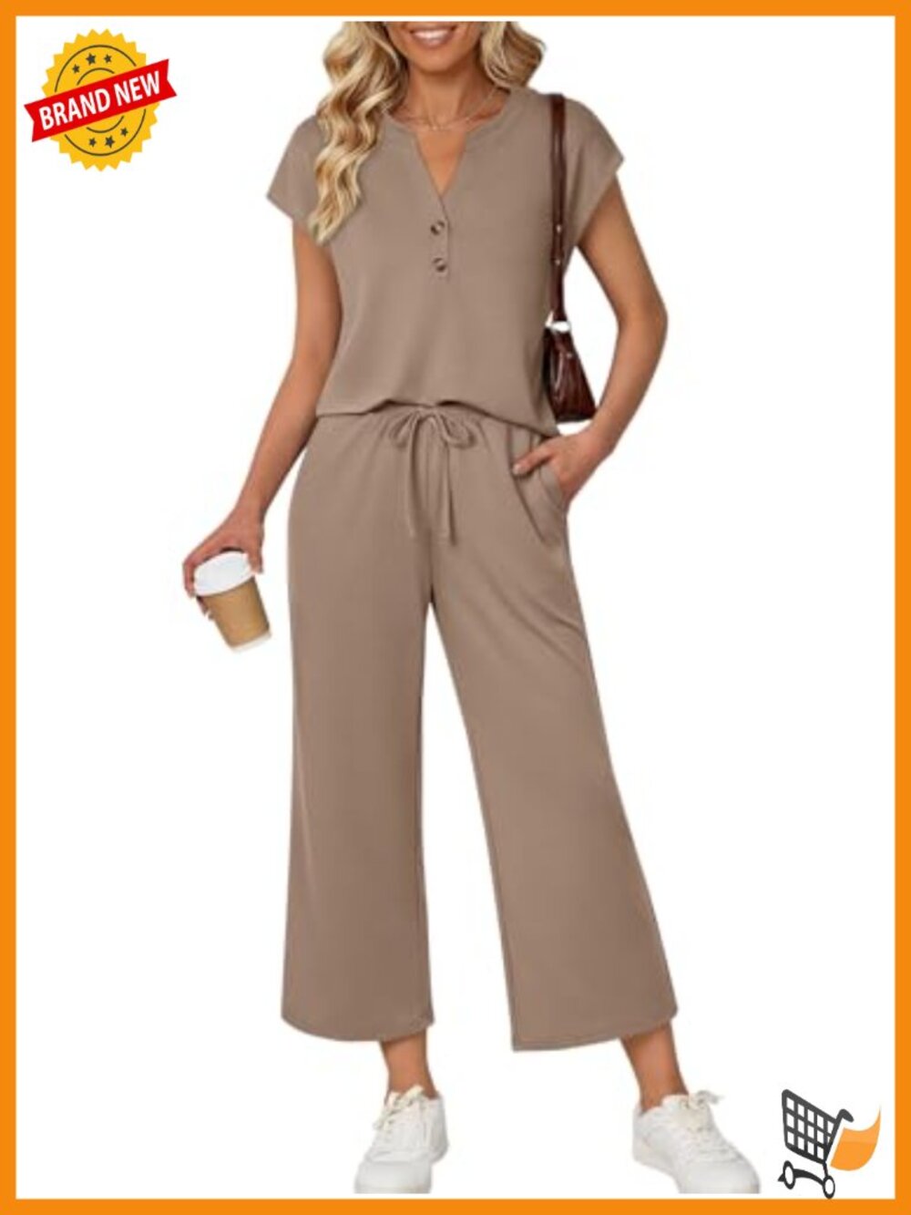 LILLUSORY Women's 2 Piece Lounge Set V-Neck Top & Wide Leg Cropped Pants